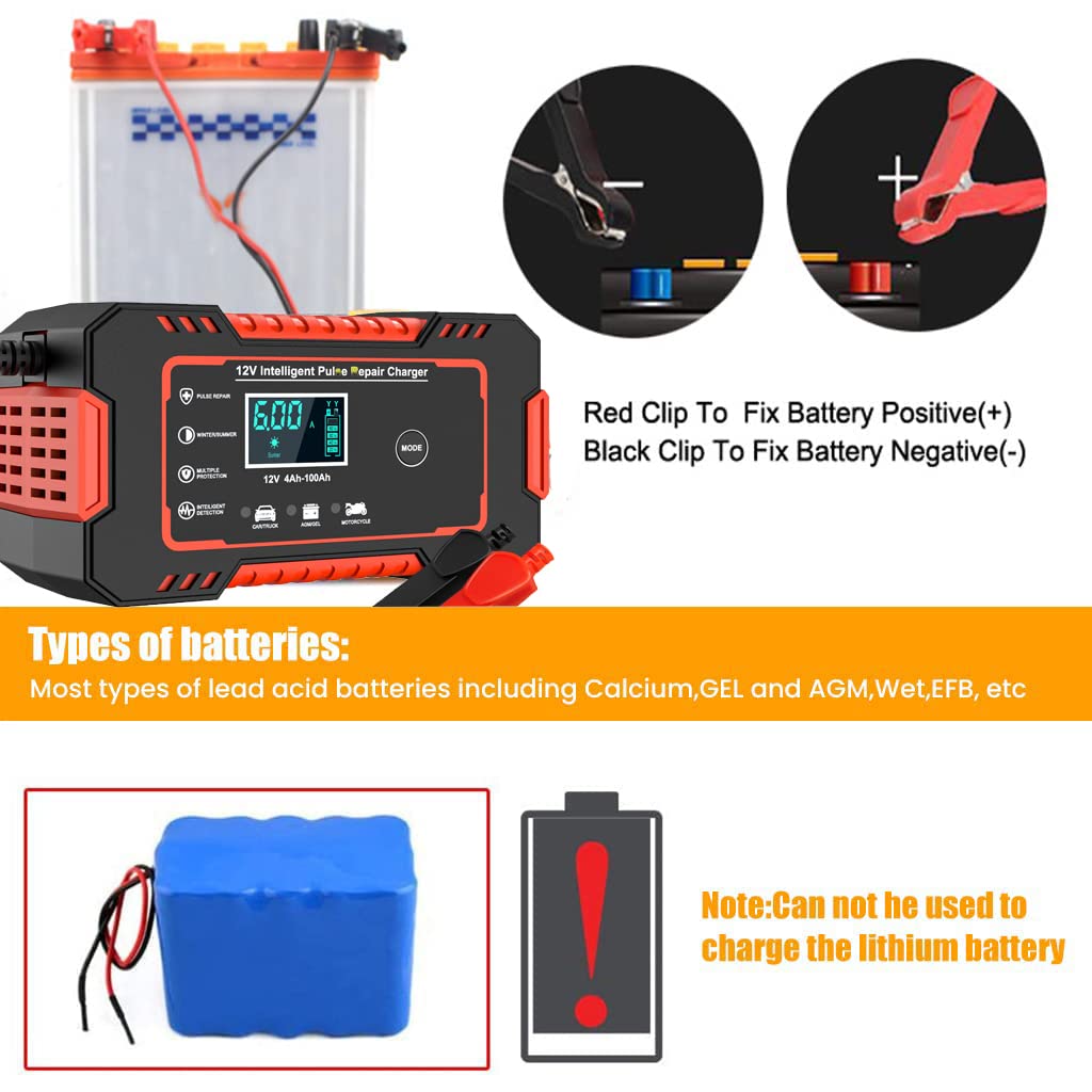 STHIRA Car Battery Charger, Smart Car Battery Charger 12V 6A Automatic, LCD 12V Pulse Repair Battery Charger, Battery Maintainer, Multi Protection Mechanism,Temperature Monitoring STHIRA Car Battery Charger, Smart Car Battery Charger 12V 6A Automatic, LCD 12V Pulse Repair Battery Charger, Battery Maintainer, Multi Protection Mechanism,Temperature Monitoring